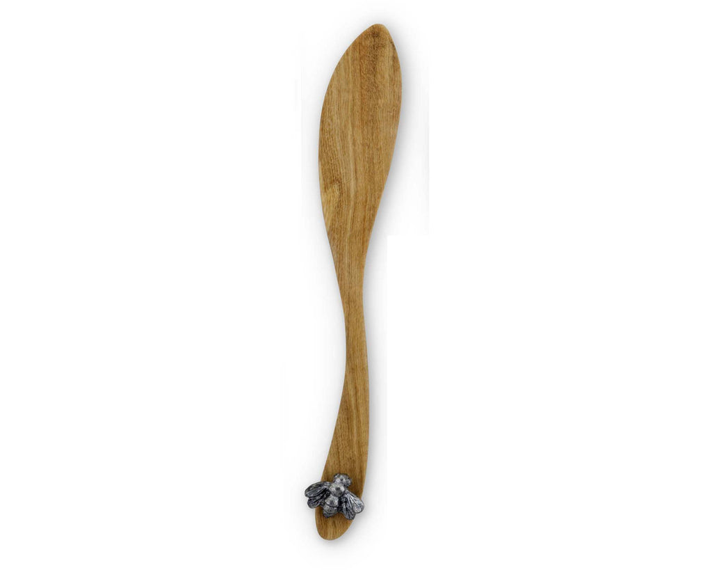 Vagabond House Bee Wood Charcuterie Spreader with detailed bee design and smooth wood handle for serving cheese and meats.