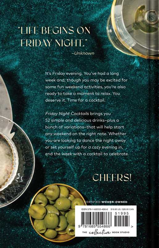 Cover of "Friday Night Cocktails" book by A.J. Dean, featuring a colorful cocktail illustration and stylish typography.