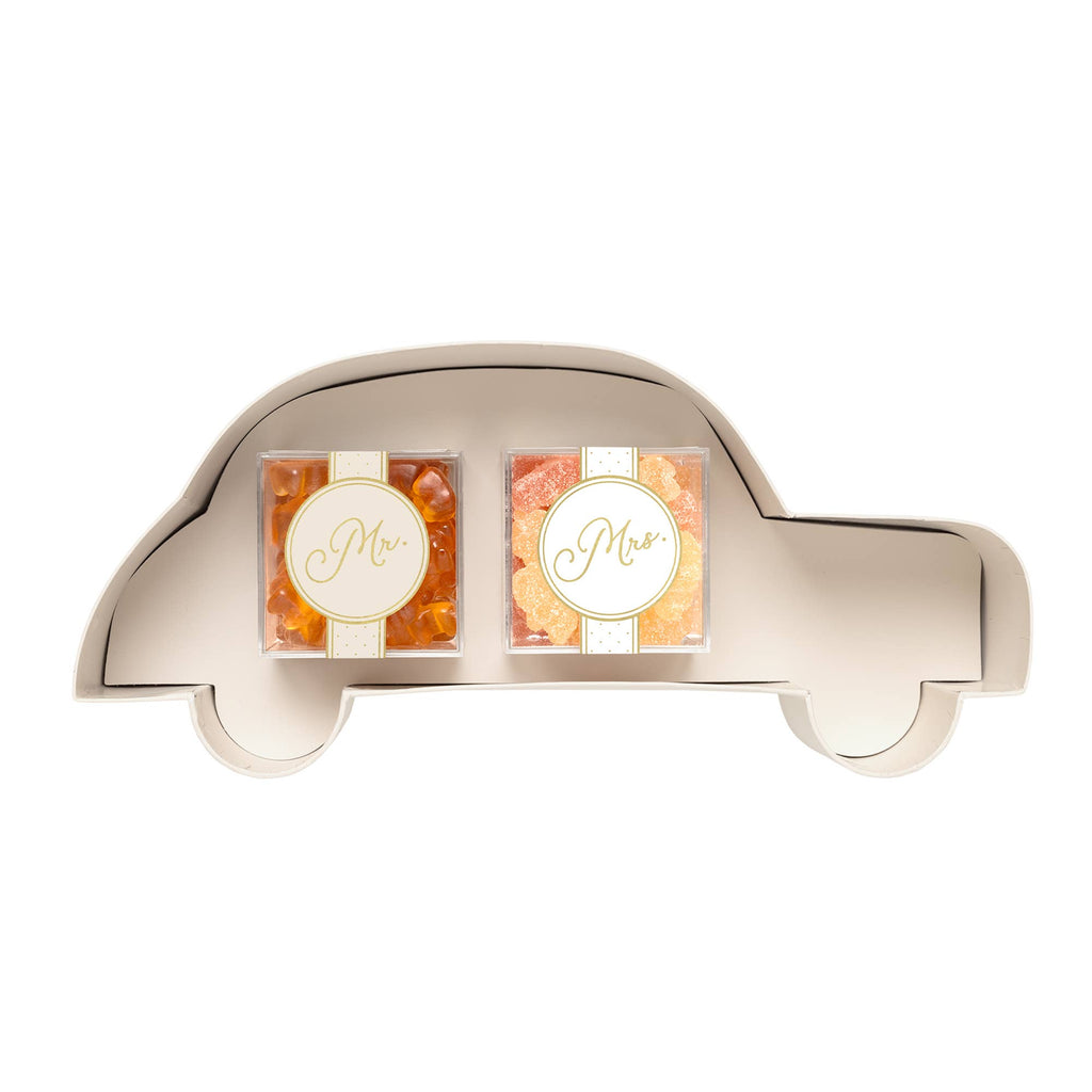 Sugarfina Mr. & Mrs. Happily Ever After 2-piece chocolate and candy wedding gift box with elegant bento packaging.