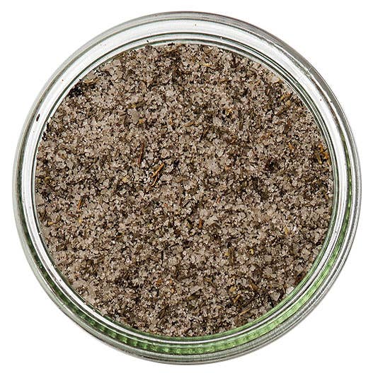 Grey Salt Olive and Thyme in a glass jar, gourmet condiment from Sous Salt, with visible salt, olives, and thyme herbs inside.