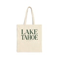 Beige tote bag with 'Lake Tahoe, California' text on a white background