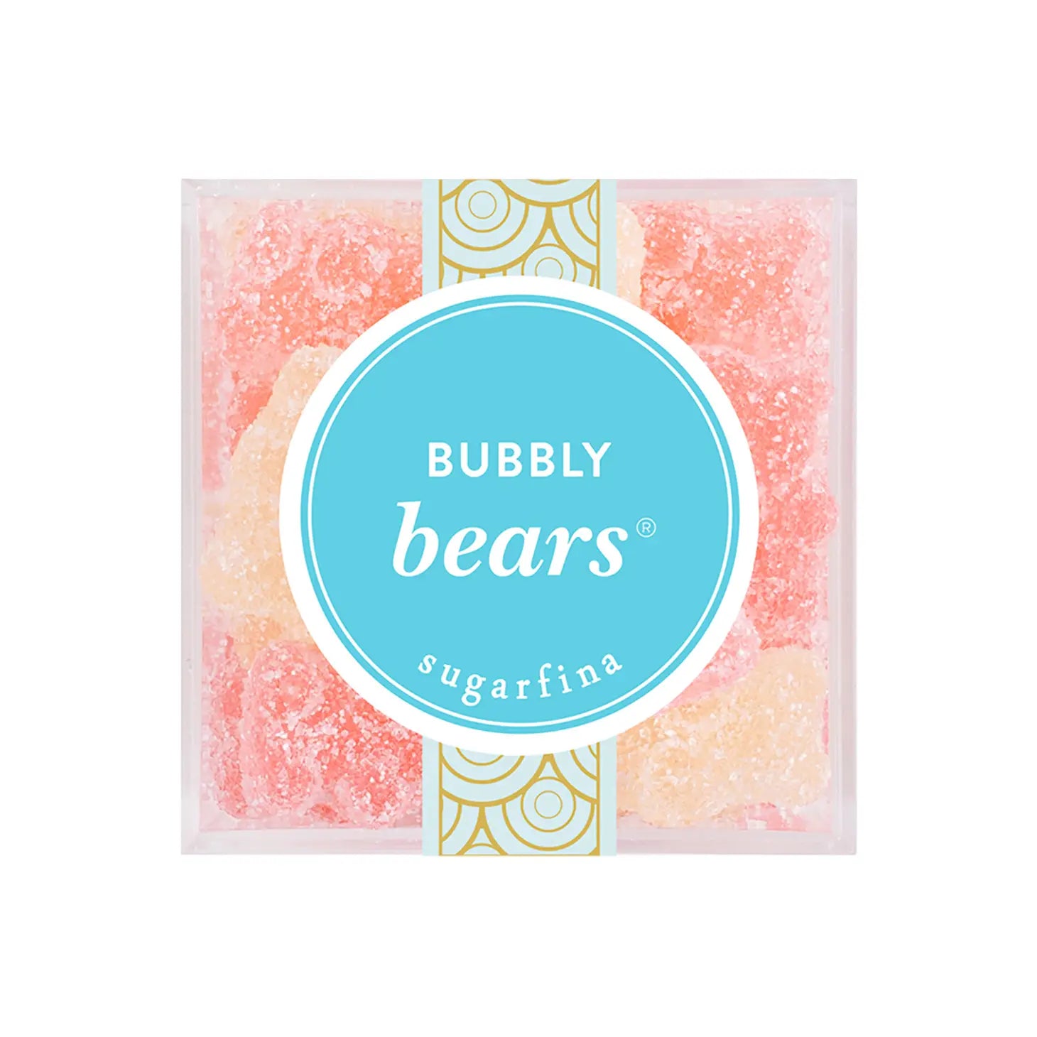 Sugarfina Bubbly Bears wrapped candies in a clear box, set of 20 colorful chocolate and candy cubes.