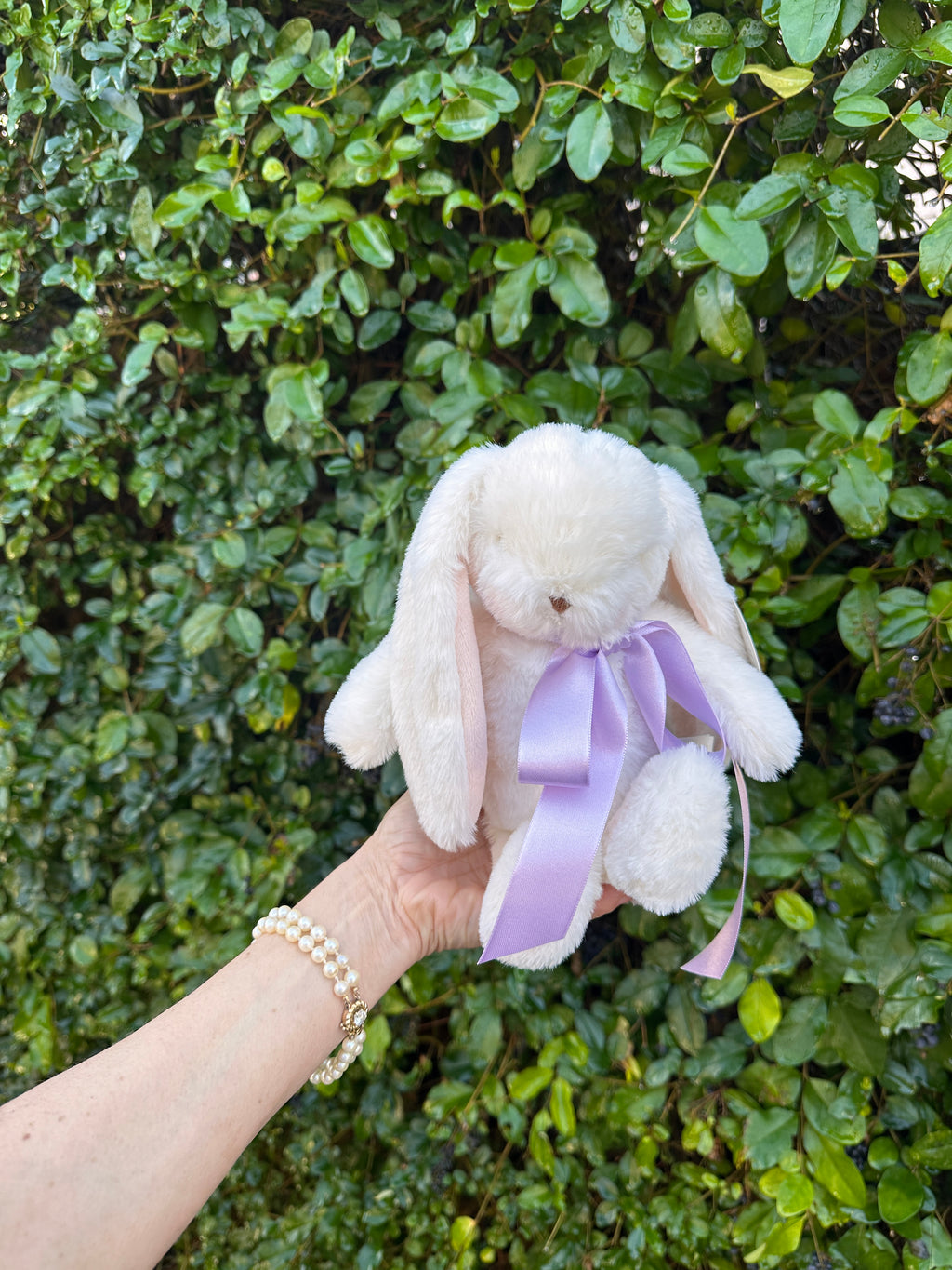 Soft 8-inch Wee Nibble Cream Bunny plush stuffed animal by Bunnies By the Bay, featuring a cute, cuddly bunny with detailed features.