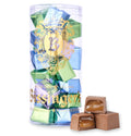 Bissinger's Spring Caramel Chocolates in an 8oz milk chocolate gift tube, showcasing the colorful wrapped candies inside.