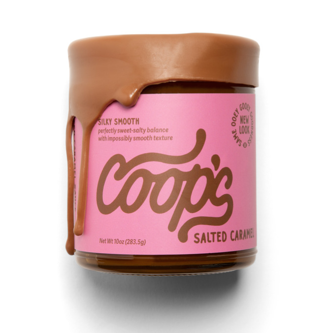 Jar of Coop's Salted Caramel on a white background