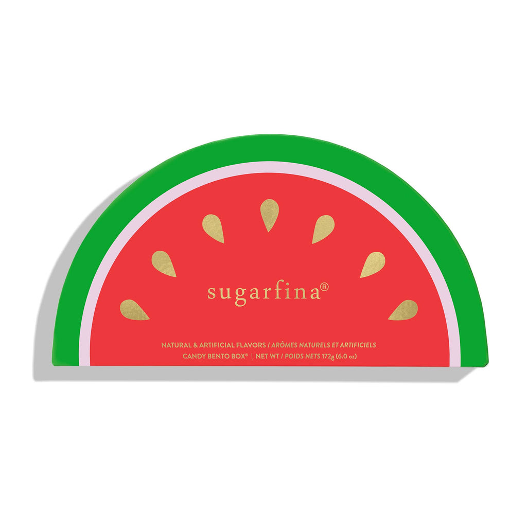 Sugarfina Watermelon 2-piece bento box with colorful watermelon-shaped candies in a clear container, perfect for sweet treats.