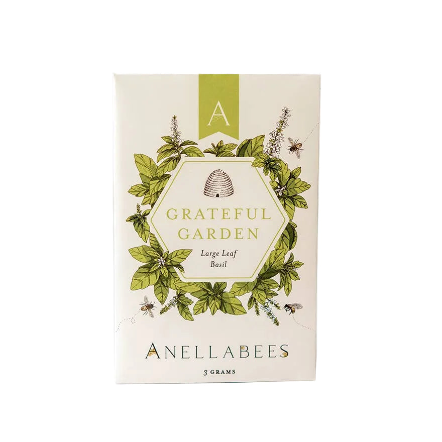 Large leaf basil garden seeds by Anellabees, shown in a seed packet ready for planting in the garden.